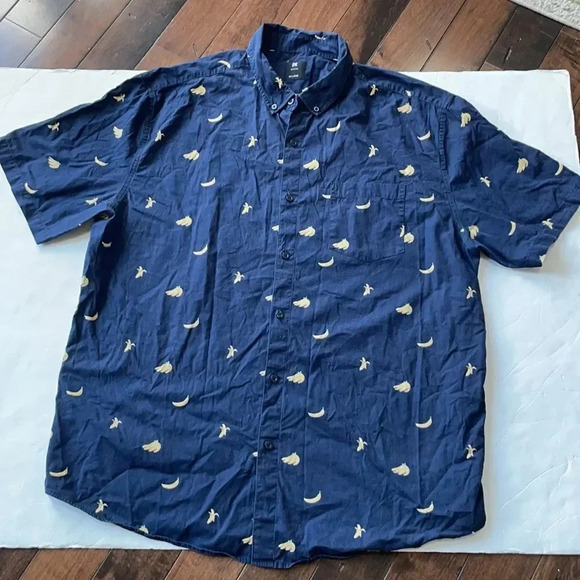 Visive Novelty bananas Print Short Sleeve Button Down, navy blue. Men’s 2 XL - Picture 2 of 10
